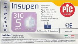 Insulino švirkštimo priemonės adatos PIC Advanced Insupen 31G 5 mm, 100 vnt.