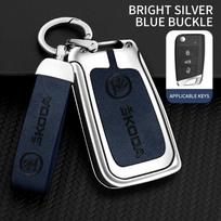 Zinc Alloy Leather Car Flip Remote Key Case Cover Holder Shell for Skoda Octavia Kodiaq Karoq Protector Car Keychain Accessories fsjn24 black