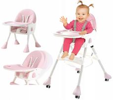 Sulankstoma 4 viename vaikiška maitinimo kėdutė su padėklu, rožinė