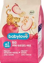 Ekologiškos vaisių batonėliai vaikams BABYLOVE, obuolių, bananų ir vyšnių, nuo 1 metų, 8 x 12,5 g