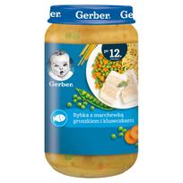 Vaikiška žuvies tyrelė su morkomis, žirneliais ir makaronais GERBER, nuo 12 mėn., 250 g