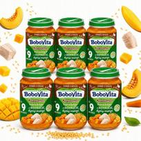 Kūdikių košė BoboVita su bulguru, kalakutiena, moliūgu ir mango, nuo 9 mėn., 6 x 190 g