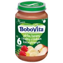Vaisinė košė BoboVita su obuoliais, bananais, avietėmis ir kukurūzų kruopomis, nuo 6 mėn., 190 g