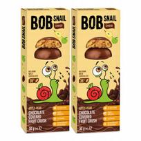Vaisinis užkandis Bob Snail obuolių ir kriaušių su pieniniu šokoladu, 2 x 30 g