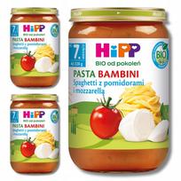 Ekologiški makaronai su pomidorais ir mocarela HiPP, nuo 7 mėn., 220 g, 3 vnt.
