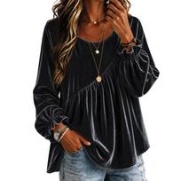 Women's Color Bell Sleeve Top with Round Neck and Long Sleeve XL balta
