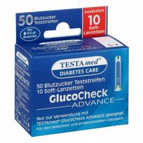 Gliukozės testavimo juostelės TestaMed GlucoCheck Advance, 50 vnt. + 10 lancetų