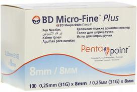 Insulino švirkštimo adatėlės BD Micro-Fine Plus 8 mm 31G Penta Point