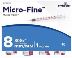 Insulino švirkštai Micro-Fine U-40 30G 0,3 x 8 mm, 1 ml, 10 vnt.