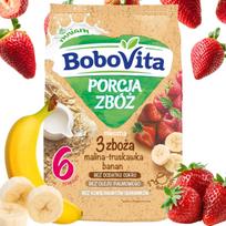 Pieniška košė BoboVita su 3 grūdais, avietėmis, braškėmis ir bananais, nuo 6 mėn., 210 g