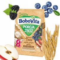 Kruopų košė BoboVita, 7 grūdų, su gervuogėmis ir obuoliais, nuo 8 mėn., 170 g, be pieno