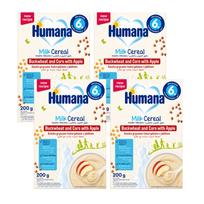 Grikių ir kukurūzų pieno košė su obuoliais HUMANA, rinkinys, 4 x 200 g