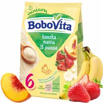Pienui nealergiška manų košė BOBOVITA su 3 vaisiais, nuo 6 mėnesių, 180 g