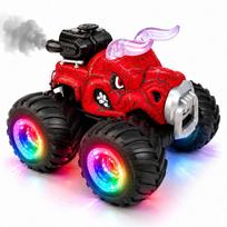 Nuotoliniu būdu valdomas monster sunkvežimis BULL, raudonas, su LED žibintais, dūmų efektu, dideliais ratais, 4x4