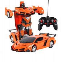 Nuotoliniu būdu valdomas raudonas robotas–automobilis 2in1