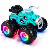 Nuotoliniu būdu valdomas MONSTER TRUCK BULL, žalsvas, dideliais ratais, LED apšvietimas, dūmų efektas, 4x4