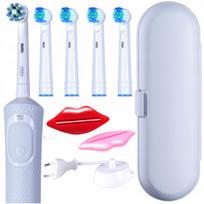 Elektrinis dantų šepetėlis ORAL B su 4 antgaliais, dėklu ir pastos spaustuku