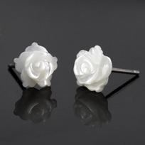 Sterling Tone Rose Flower Stud Earrings Luxurious Bride For Women Lady Trendy Style Fashionable Jewelry Anti AllergyFlower Stud white
