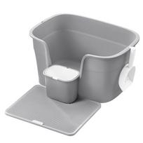 Feandrea Extra Large Cat Litter Box with Hide Sides, Includes Litter Catcher Board, Storage Box, Scoop, for Large Cats, Dove Grey pilka spalva