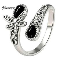 Faux Moonstone Ring Vintage Ring, Waterdrop Fake Gemstone Adjustable Open Healing Stone Band Jewelry for Couple, Women E black