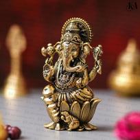 Žalvarinė Ganešos statulėlė sėkmei ir garbinimui | 2,5  Ganpati Hindu Dievo Statulėlė brown