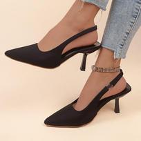 Moteriškos vasarinės „Slingback“ patentuotos smailaus piršto kulkšnies dirželis „Cunky Low Heel Pumps“ Batai Patogūs „Slip On Dress“ Batai Verslo „Cunky Heel“ sandalai moterims 35 juoda