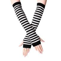 Cute Half-finger Gloves with Exposed Fingers In Autumn and Winter Fashionable Stripes and Versatile Learning and Office Travel Trend black