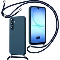 Dėklas Samsung Galaxy A17 4G/5G, Smūgiams ir įbrėžimams atsparus mėlynas silikoninis dėklas su dirželiu mėlyna