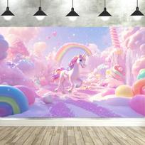 Dewprint Unicorn Birthday Decoration Backdrop Baby Shower Photography Background Candy Bridge Birthday Party Banner Photo Props Vinyl 90x60cm white