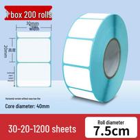 Durable Thermal Adhesive Paper for Barcode Labels: Wear-Resistant, Waterproof, Tearproof – Ideal for Delivery, Supermarket, and Cash Register Use. 30x20, 1000 sheets blue
