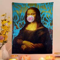 Mona Lisa Funny Wall Art Pictures Hippie Wall Hanging Tapestries Bohemian Wall Tapestries Mandala INS Home Decor 74x94cm(29x37in) blue