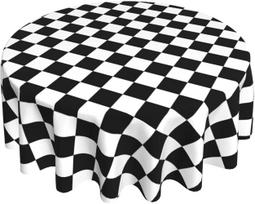 Juoda Balta Lenktynių Langelių Rašto Apvali Staltiesė Paprasto Stiliaus Apvalus Stalo Užvalkalas Dekoratyvus Pietų Vestuvių Šventei 50inch(127cm) white