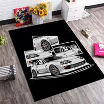 White JDM Sport Car Multi‑Frame Comic Collage Print Area Rug Non‑Slip Rectangular Floor Mat Car Fan Decor for Gaming Room Living Bedroom 40x60cm( 15x23in ) white