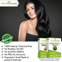 Attar Ayurveda Natural Dye for Black Hair (Henna and Indigo powder combo pack) (200 grams + 200 grams = 400 grams total) black