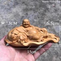 Lucky Bag Maitreya Buddha Statue Ornament Car Mounted Buddha Statue Decor Wooden Carving Crafts Chinese Style Home Decoration beige