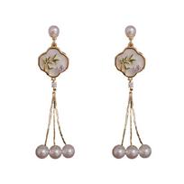 New Chinese Style Fashionable Retro Fan-shaped Bamboo Leaf Earrings 1 pair gray