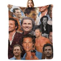 Matthew McConaughey nuotraukų koliažas Mesti pledas Visų orų minkštas pledas sofai Size: 75*100cm, Weight: 230 GSM black