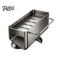 Suction Cup Sink Shelf Kitchen Sponge Holder with Towel Bar, Fixing 45° Tilted Self Draining Drill Free Organizer Organizer, Stainless Steel gray