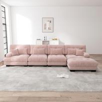 Modular Corner Sofa, L-Shaped Couch Set for Living Room, 4-Seater Comfortable Cloud Couches with Movable Ottoman, DIY Combination, Chenille, Pink 406 x 145 x 81 cm rožinė