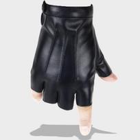 Foreign trade leather half-finger gloves outdoor riding PU leather men four seasons driving street dance nightclub dancing outdoor anti-leather XL is suitable for boys black