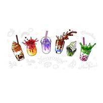 Bubble Milk Tea Window Cling Cafe Stickers Removable PVC Milk Tea Static Tea House Boba Decals for Milk A white