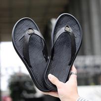 Flip-flops leather summer non-slip soft bottom outdoor personalized cool slippers 39 gray
