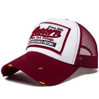 Baseball Cap Men Mesh Embroidered Letter Trucker Hat Snapback Women Casual Caps Vintage Sun Hats For Summer Outdoor Daily Wear Adjustable vyno raudonos spalvos