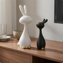 2 Pieces Minimalist Hare Ornament Accents Figurine Matte Finish for Table Display gray