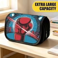 Double Layer Large Pencil Case, Vibrant Printed Pencil Pouch with Fierce Boxing Arena Design, Fashion Storage Bag, Portable Pencil Case with Zipper, D 20x9x11cm blue