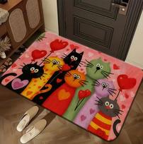 Vibrant Cat Design Floor Mat - Non-slip Entrance Carpet Colorful Home Decor for Living Room & Bedroom  Floor Mats Anime Rug 50X80cm red