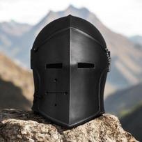 Viduramžių Juodas Kryžiuočio Šalmas Gotikinis Riteris Plienas Didysis Šalmas LARP, Cosplay Namų Dekoras Šarvai gray
