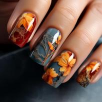 24Pcs Mini Flower Press On Nails Short Square Gradient Glitter Floral French Fake Nails Sweet Nail Art brown