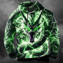 Men 3D Lightning Dragon Print Hoodie Fall Winter Casual Long Sleeve Streetwear Top S white