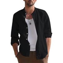 Vyriški medvilniniai ir lininiai ilgomis rankovėmis patogūs marškiniai Laisva vienspalvė palaidinė Laisvi viršūnės Lengvi marškinėliai Slim Fit vyriški marškiniai L